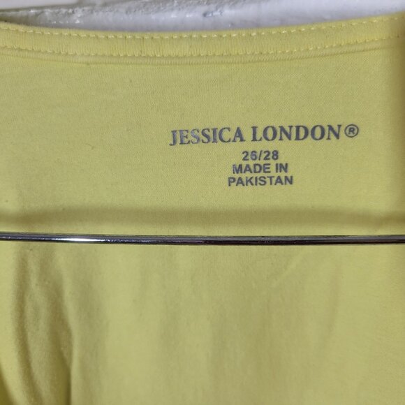 Jessica London Womens Top 26 28 Plus Tee Yellow Embroidered Cotton Blend YEL9E - Picture 7 of 9